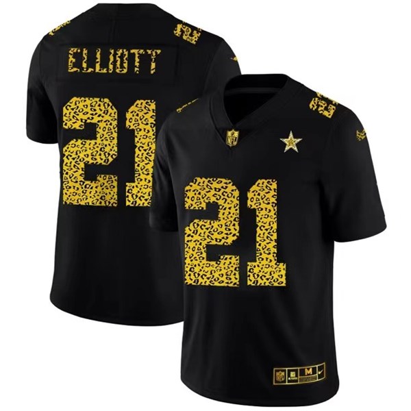 Men's Dallas Cowboys #21 Ezekiel Elliott 2020 Black Leopard Print Fashion Limited Stitched Jersey